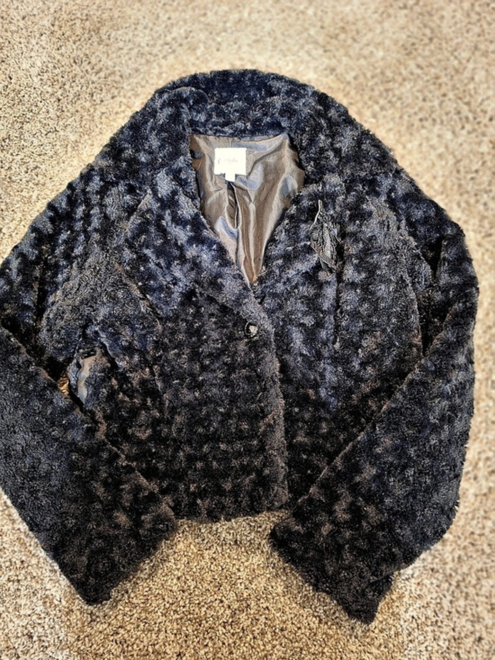 Candie's Faux Fur Crop Jacket with Beaded Bow Black